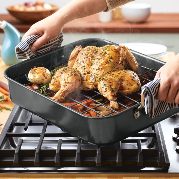 16.5-Inch x 13.5-Inch Nonstick Steel Roaster with Reversible Rack - Image 2