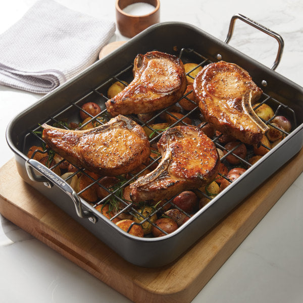 16.5-Inch x 13.5-Inch Nonstick Steel Roaster with Reversible Rack - Image 3